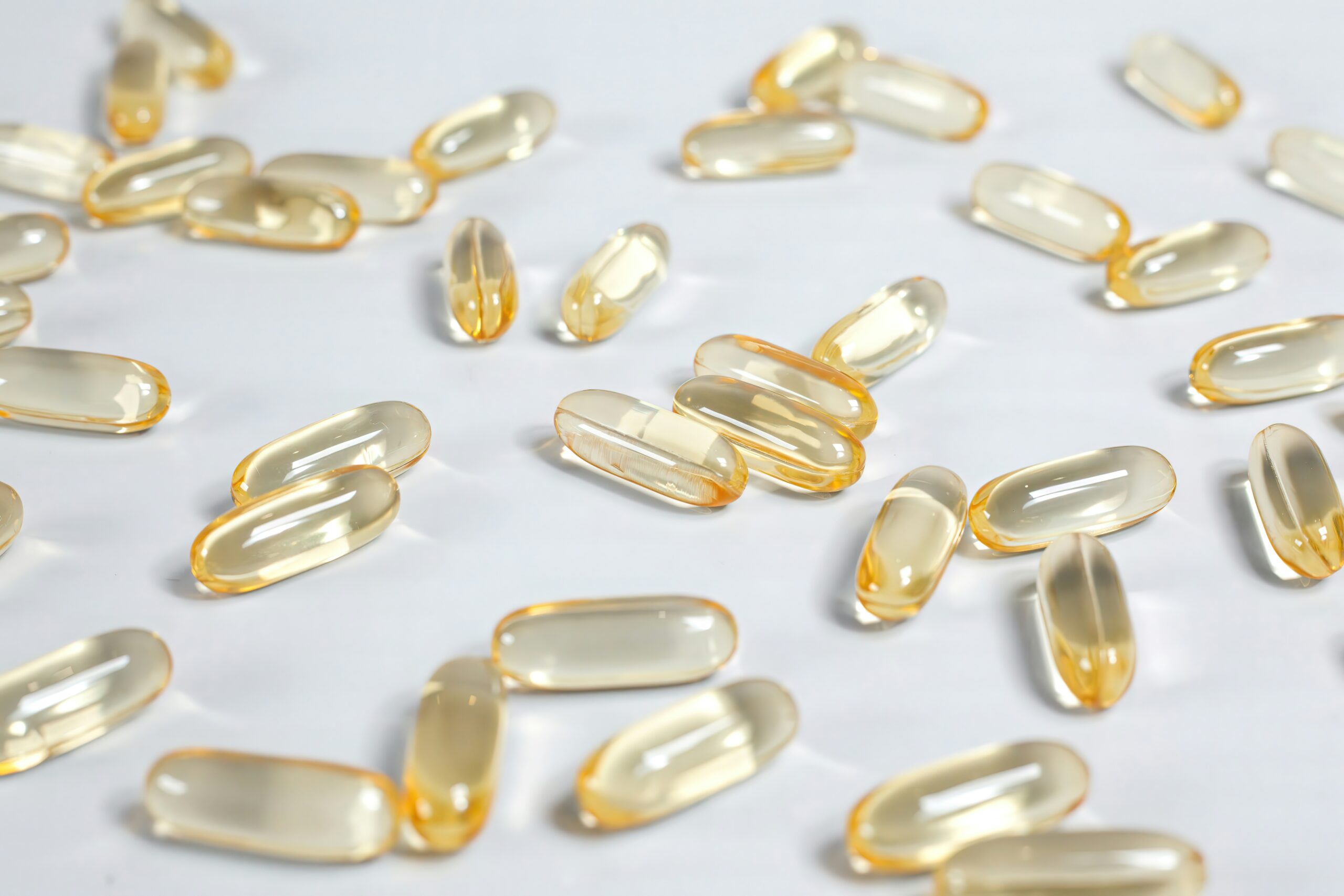 Pills against a white background