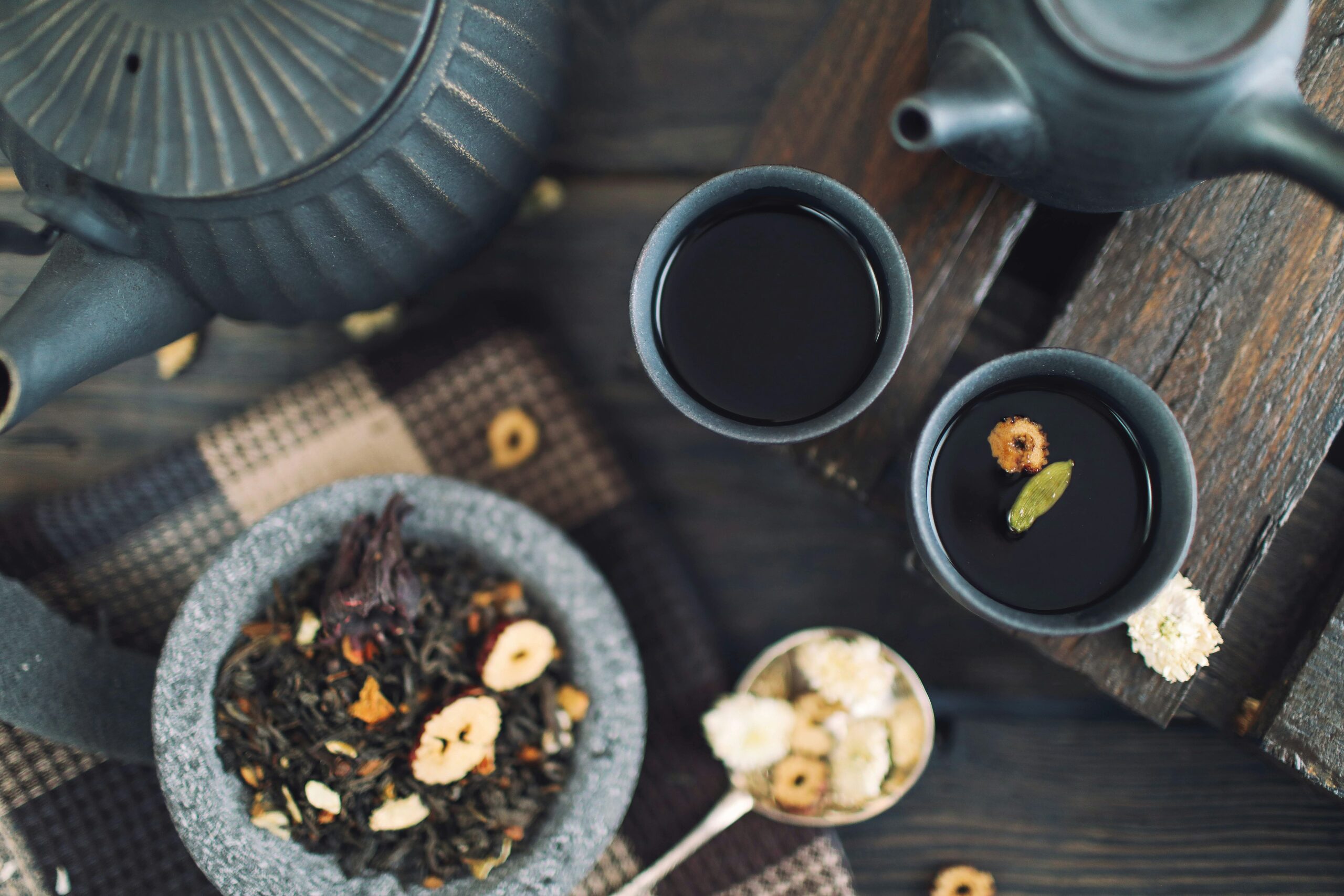 Tea with herbs on a table