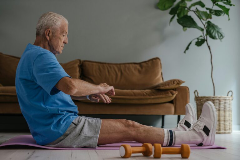 Older man on a yoga mat